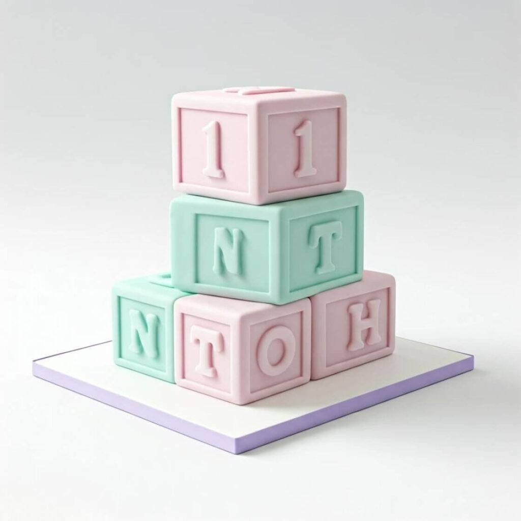 10 Trending 1st-Month Birthday Cake Designs for Your Baby Girl 9 Baby Block Cake