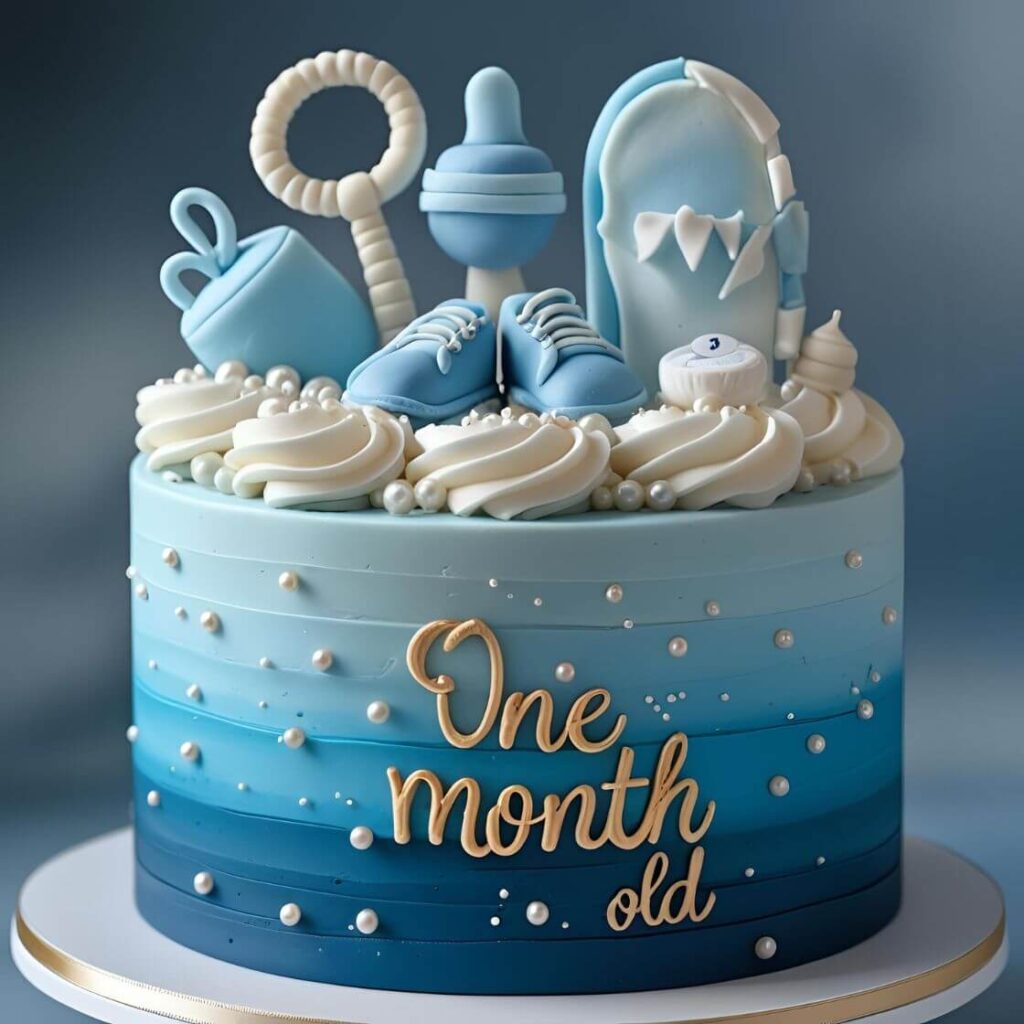 10 Adorable 1st Month Birthday Cake Designs for Baby Boy in 2025 6 Baby Blue Ombre Cake