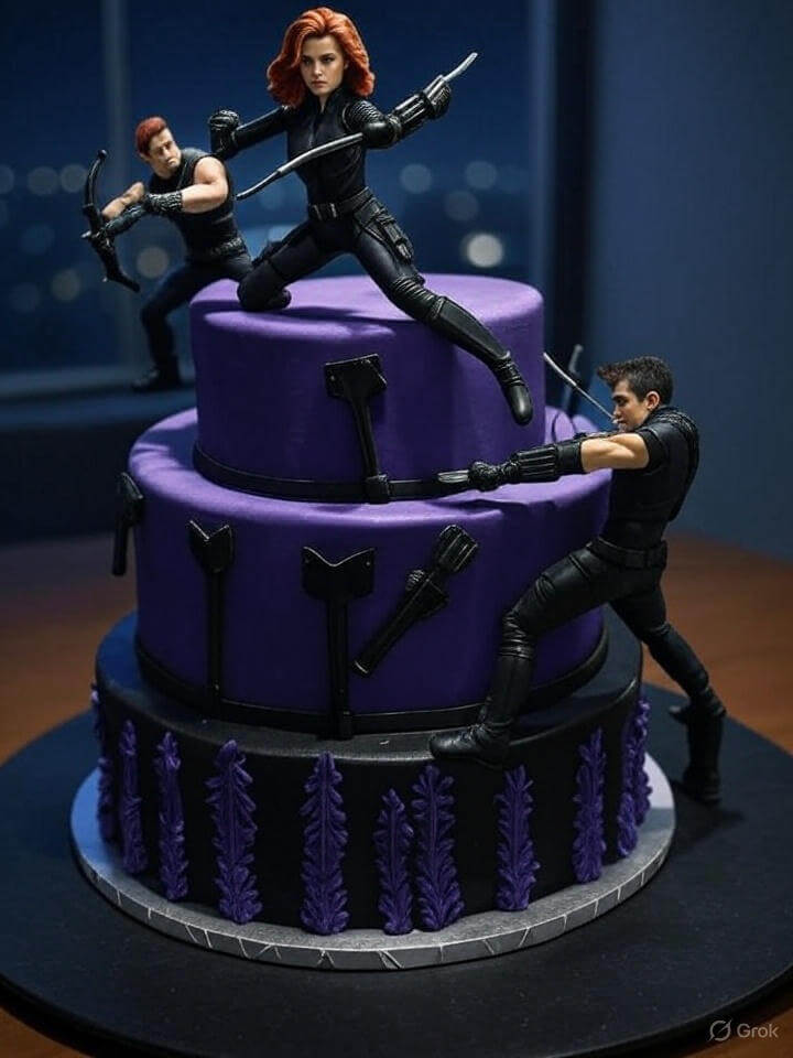 10 Popular Avengers Cake Designs for Superhero Fans 10 Black Widow & Hawkeye Duo Cake