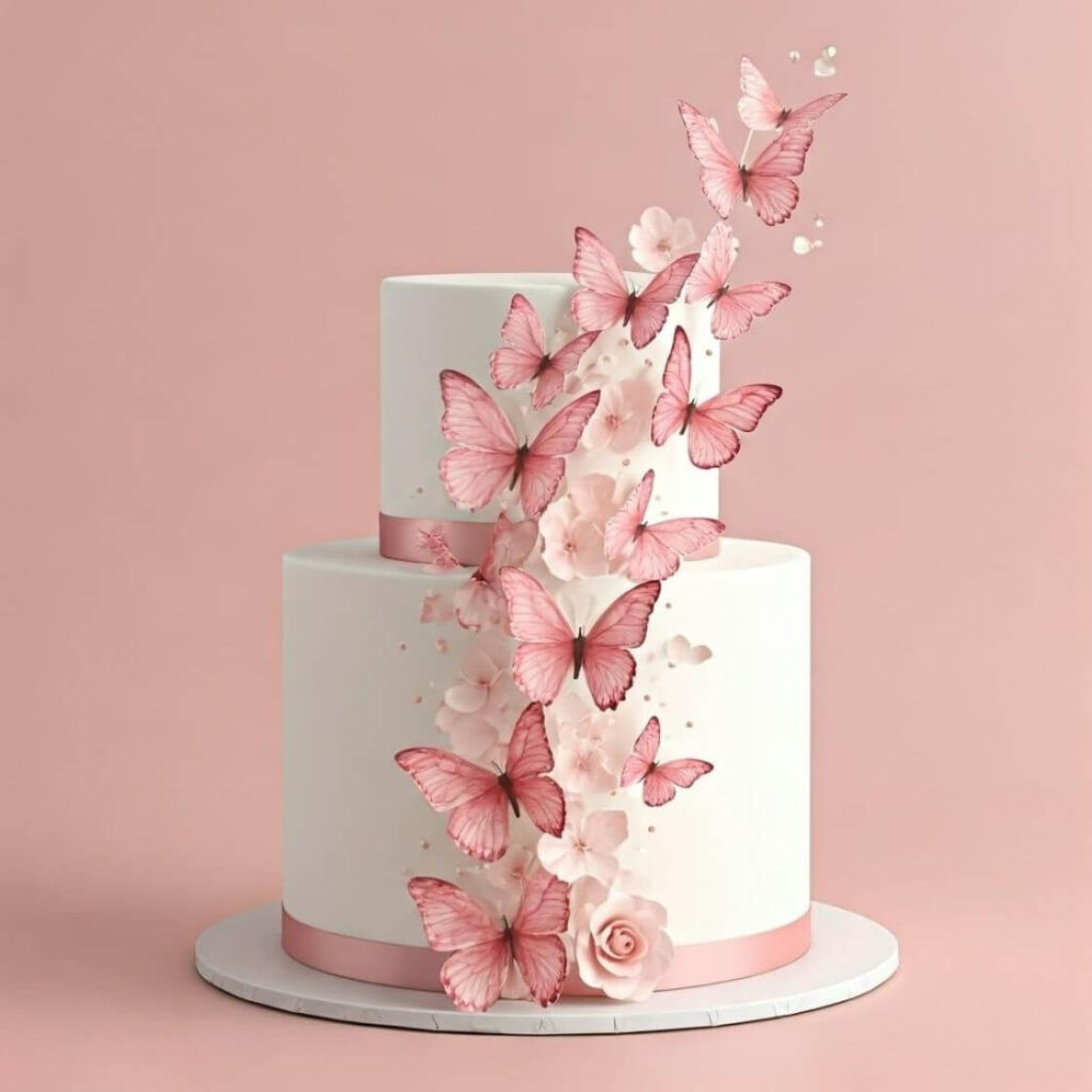 10 Trending 1st-Month Birthday Cake Designs for Your Baby Girl 7 Butterflies & Blooms Cake