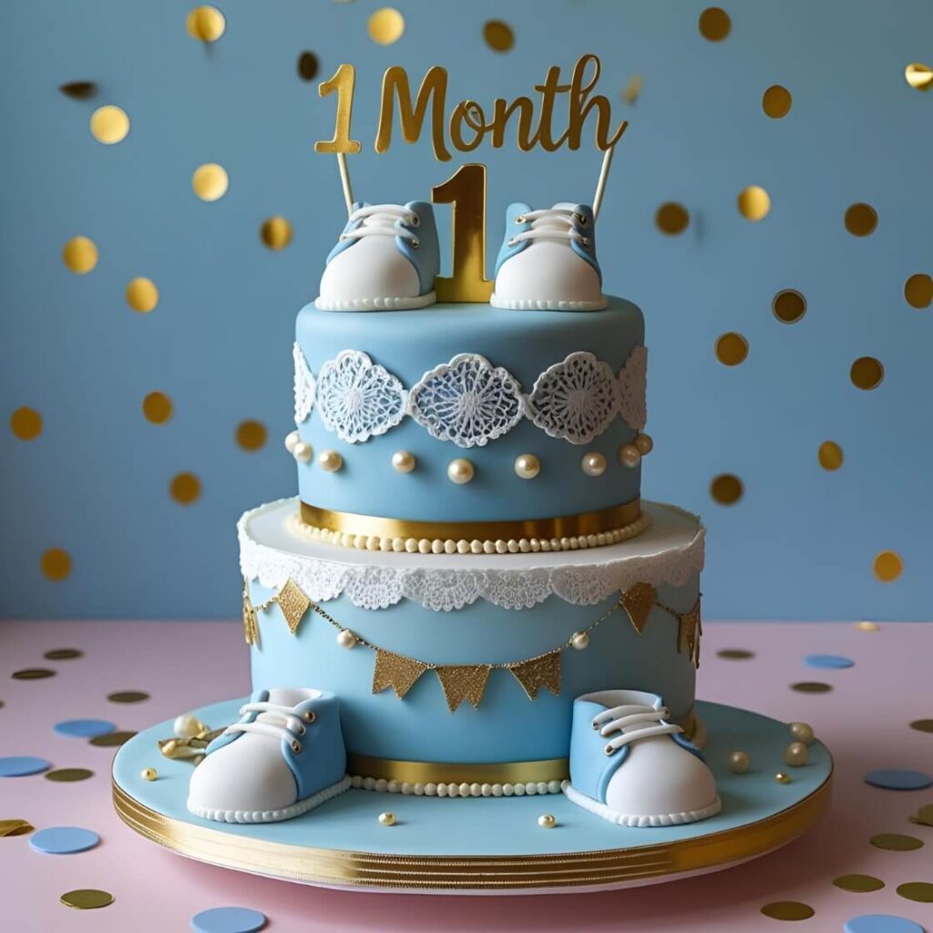 10 Adorable 1st Month Birthday Cake Designs for Baby Boy in 2025 2 Classic Blue & Gold Elegance