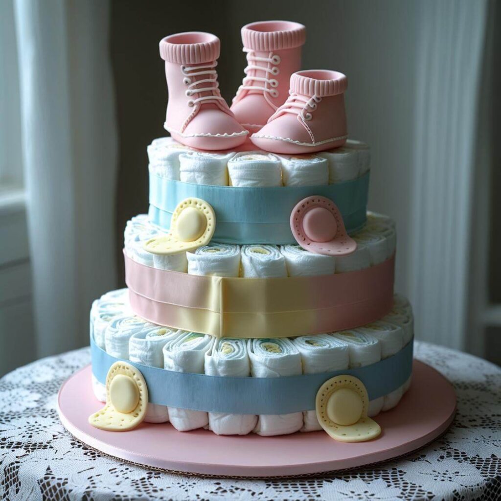 10 Adorable Baby Shower Cake Designs to Sweeten Your Celebration 2 Classic Tiered Diaper Cake