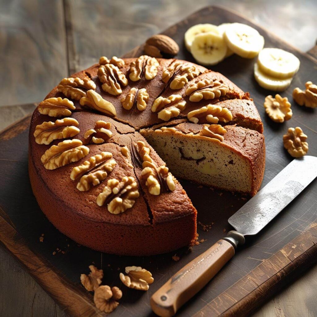 Eggless Banana Walnut Cake