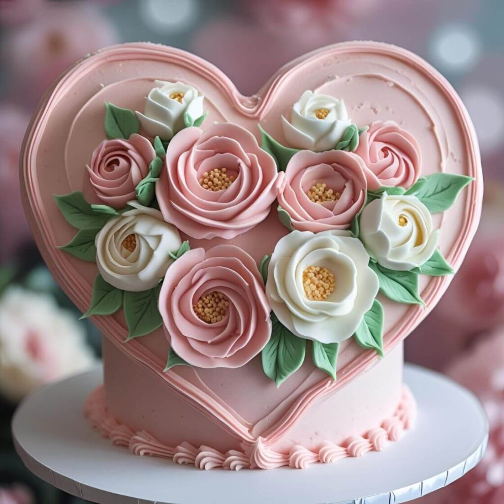 10 Heart-Shaped Cake Designs to Sweeten Your Celebrations 4 Floral Buttercream Heart Cake