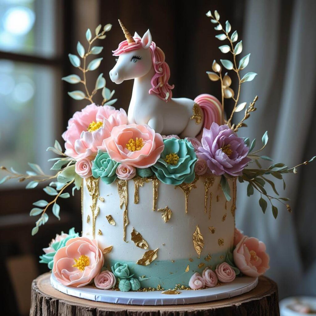 10 Magical Unicorn Cake Design Ideas to Wow Your Guests 4 Floral Unicorn Theme Cake