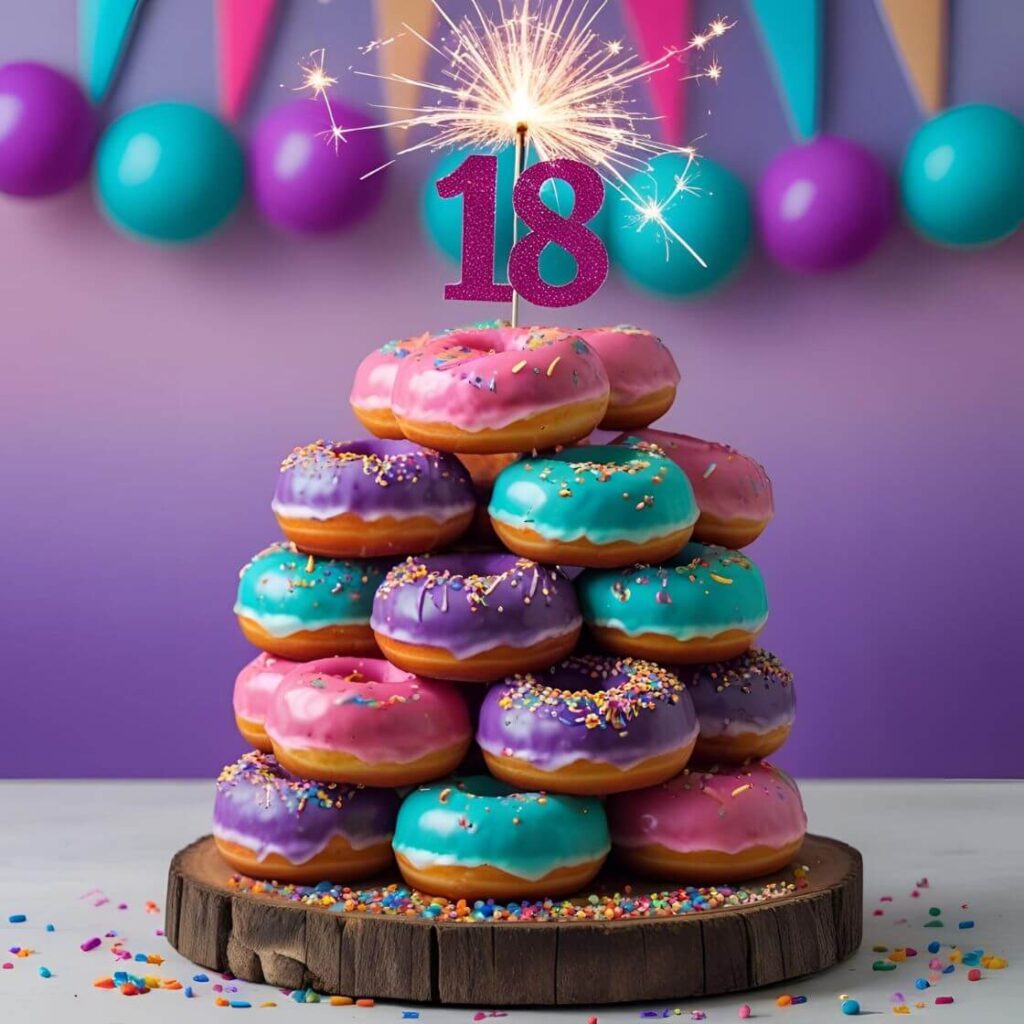 10 Stunning 18th Birthday Cake Designs for Girls 9 Fun Donut Tower Cake