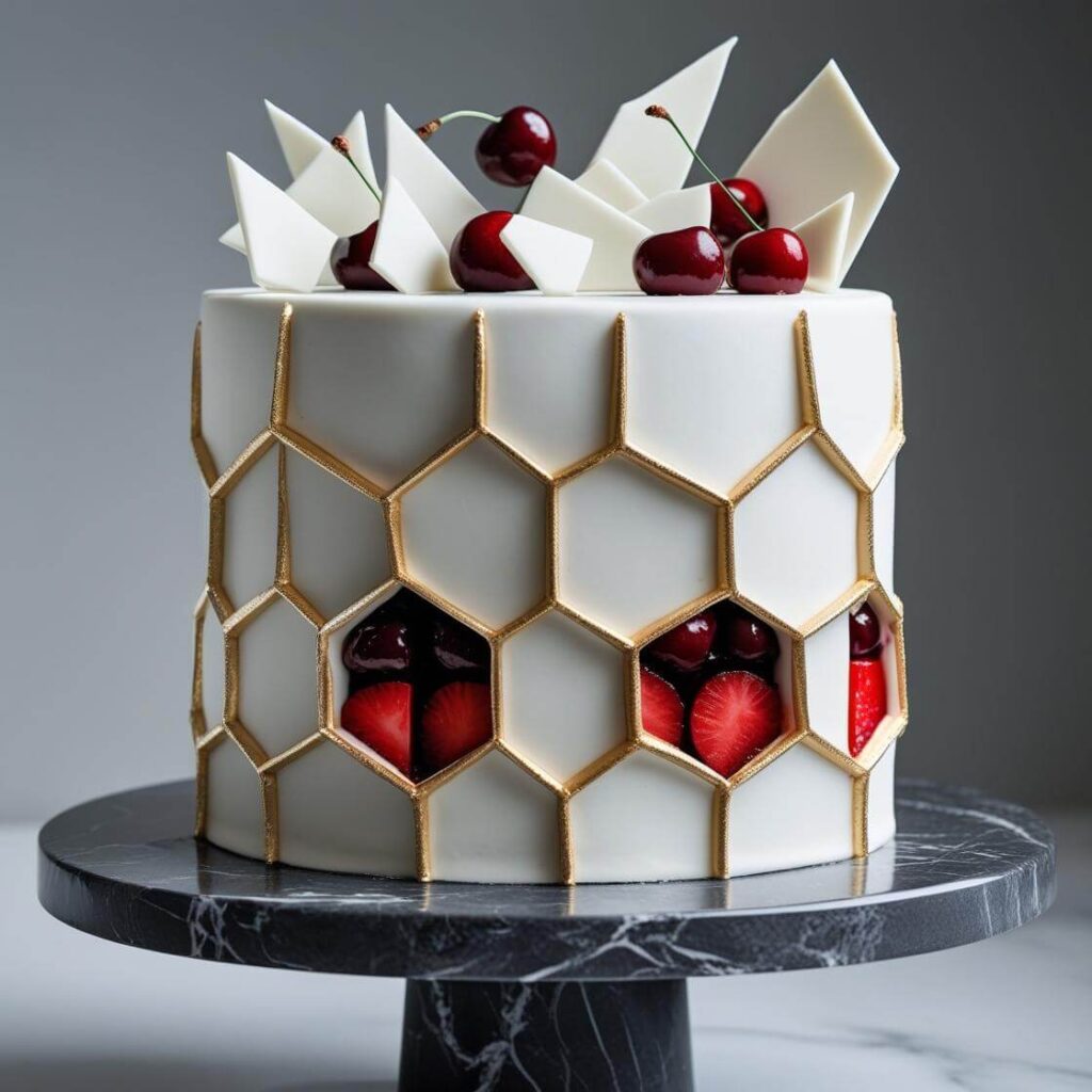 Geometric Patterns White Forest Cake
