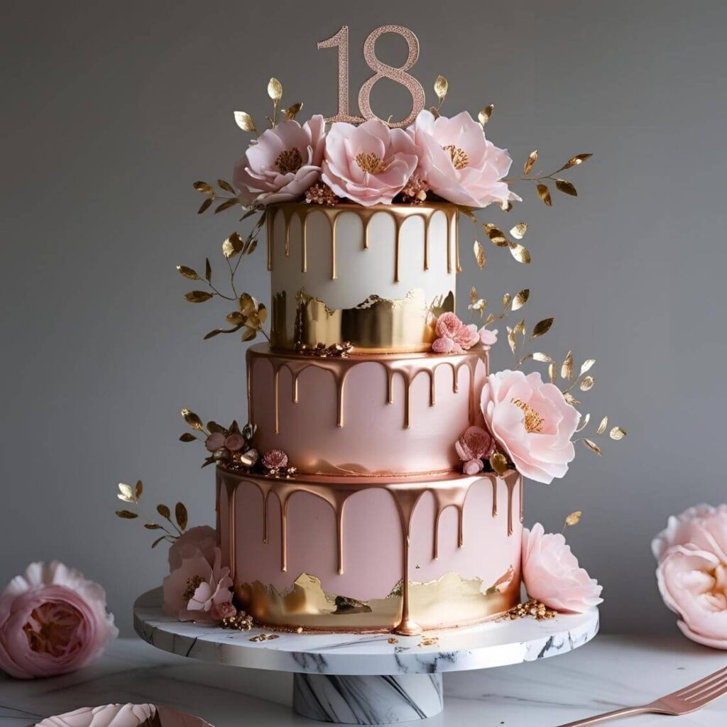 10 Stunning 18th Birthday Cake Designs for Girls 2 Glamorous Gold & Rose Gold Cake