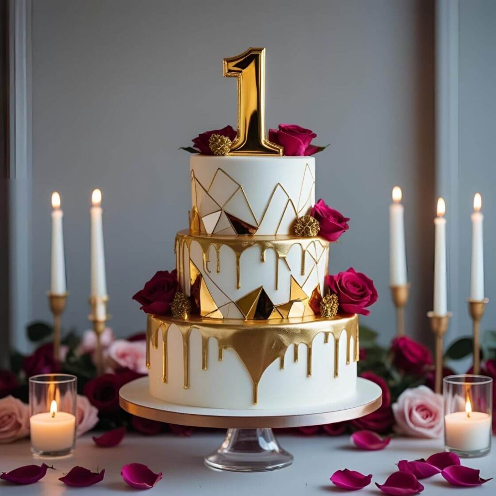 10 Popular 1st Wedding Anniversary Cake Designs to Celebrate Love 3 Gold & Glamour Metallic Cake