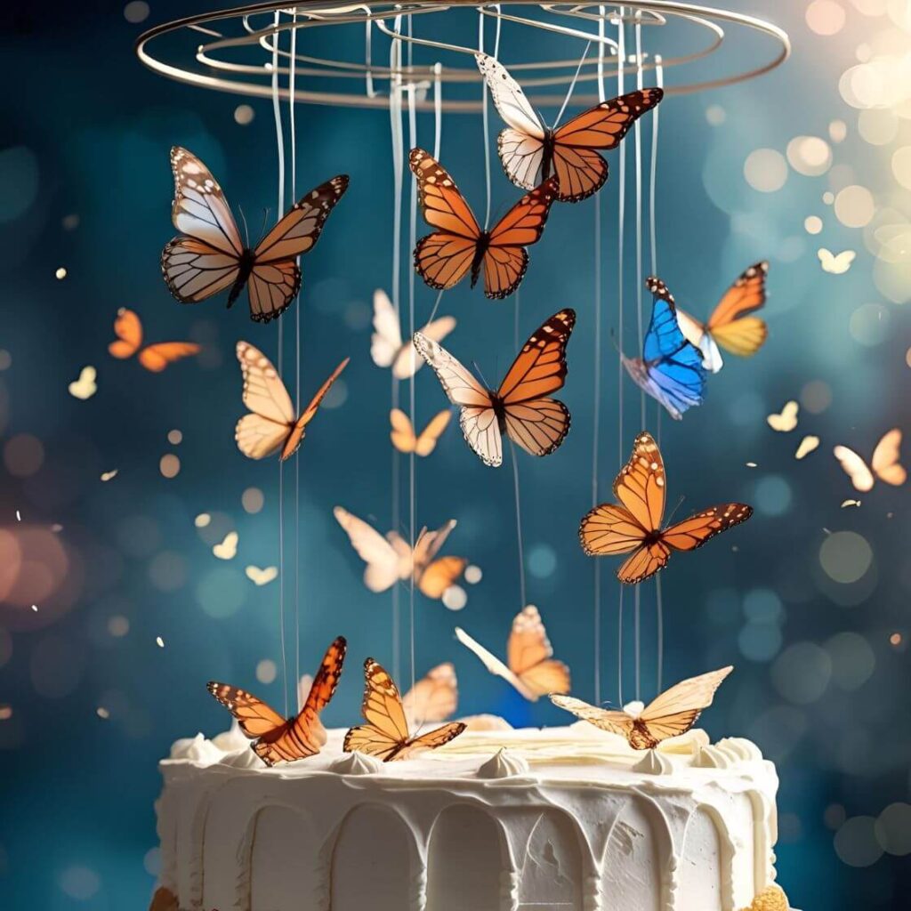 10 Stunning Butterfly Cake Toppers Designs to Elevate Your Desserts 8 Hanging Butterflies Floating Effect