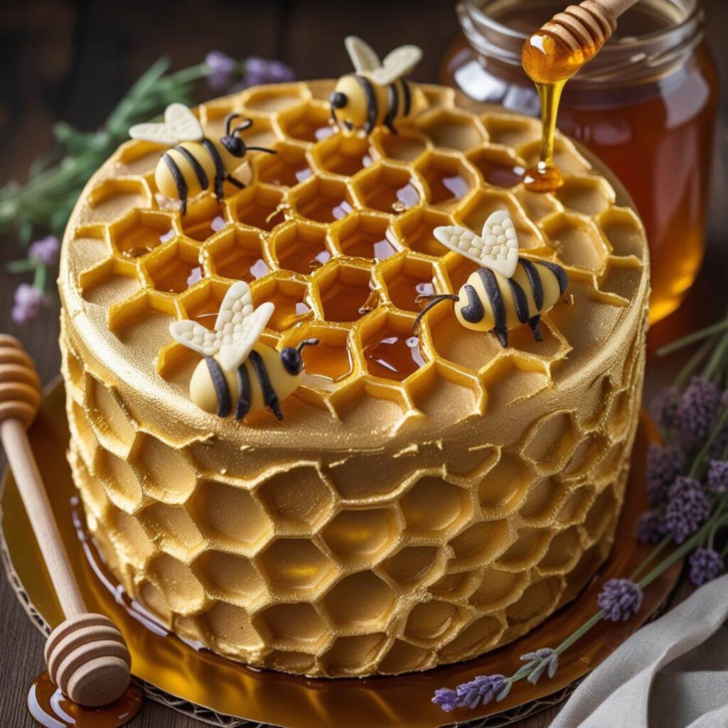 10 Adorable Tea Cake Designs to Wow Your Guests! 10 Honeycomb Cake with Bee Decor