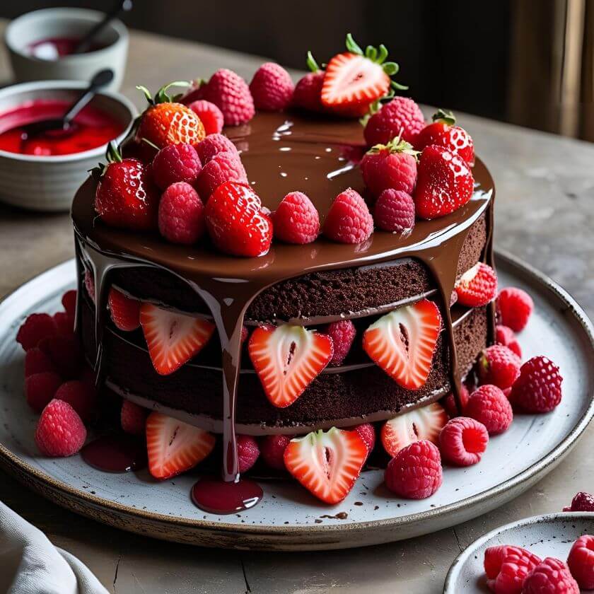 10 Stunning Chocolate Truffle Cake Designs to Satisfy Your Sweet Cravings 7 Layered Truffle Cake with Fresh Fruit