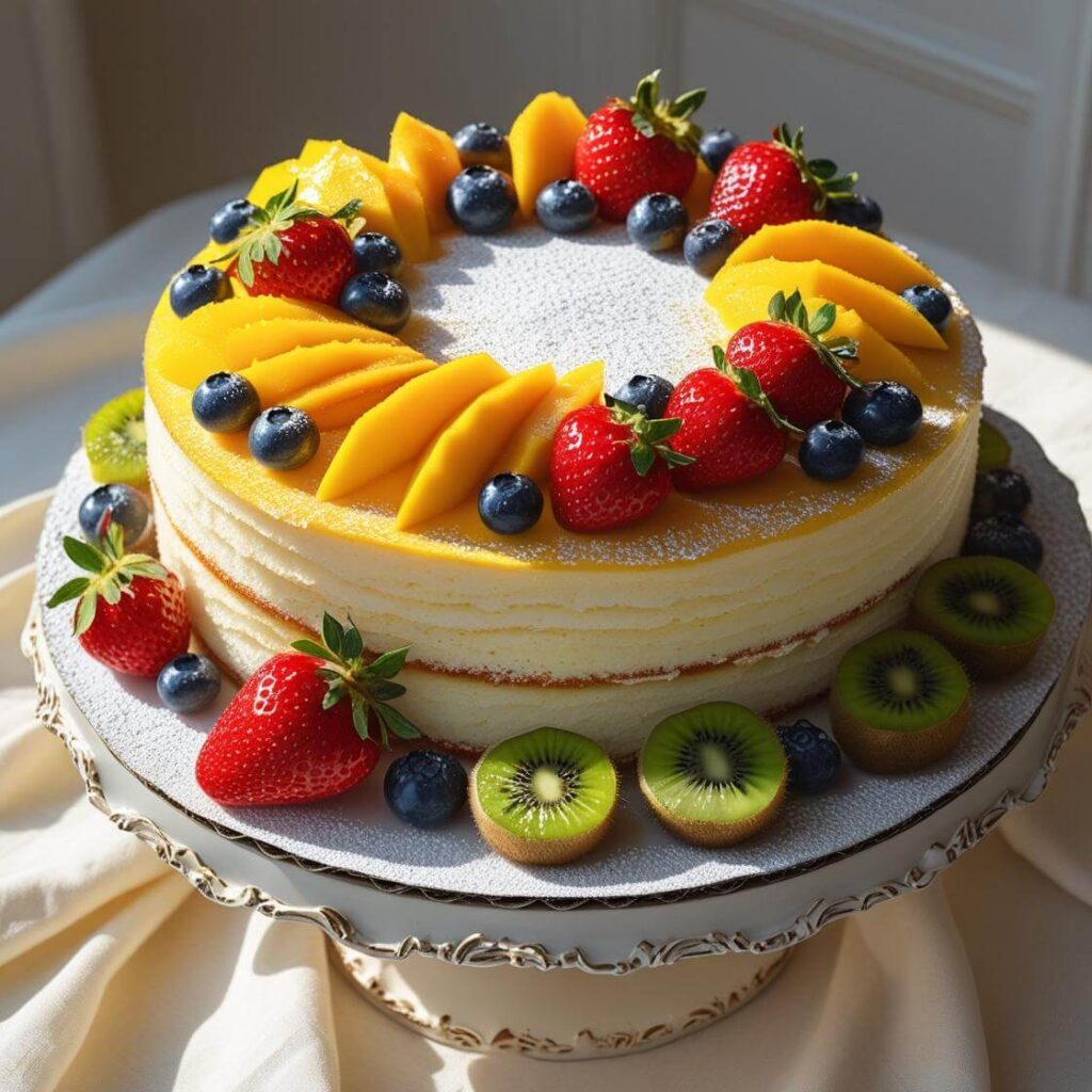 10 Mouthwatering Mango Cake Designs You Need to Try Today! 6 Mango Chiffon Cake with Fresh Fruit