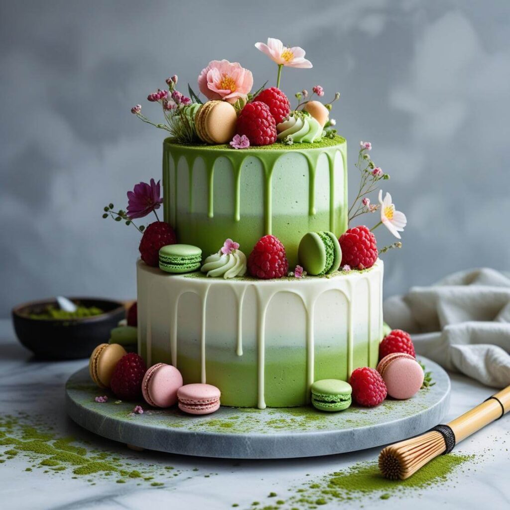 10 Adorable Tea Cake Designs to Wow Your Guests! 5 Matcha Green Tea Drip Cake