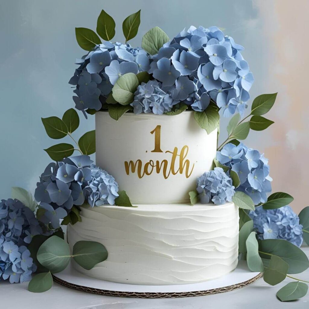 10 Adorable 1st Month Birthday Cake Designs for Baby Boy in 2025 11 Minimalist One-Tier Cake with Fresh Flowers