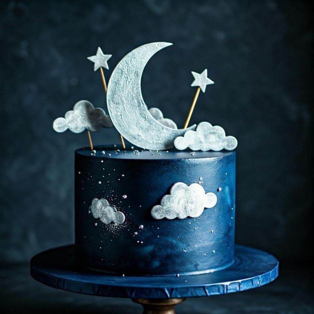 10 Trending 1st-Month Birthday Cake Designs for Your Baby Girl 4 Moon & Stars Cake
