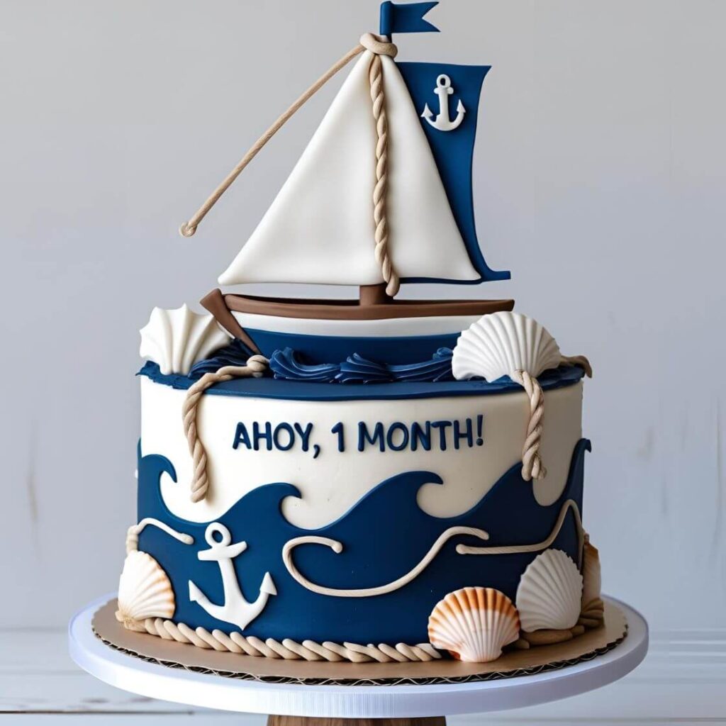 10 Adorable 1st Month Birthday Cake Designs for Baby Boy in 2025 9 Nautical Baby Shower Cake