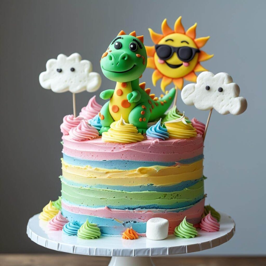 10 Unique Dinosaur Cake Designs for a Roaring Good Time 8 Rainbow Dinosaur Cake