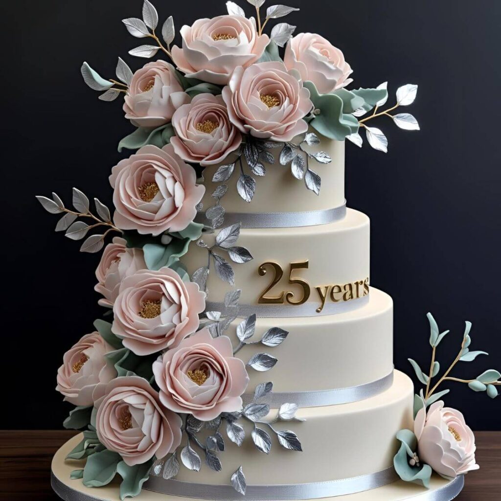 10 Best 25th Anniversary Cake Designs to Celebrate Love & Milestones 3 Romantic Floral Cascade