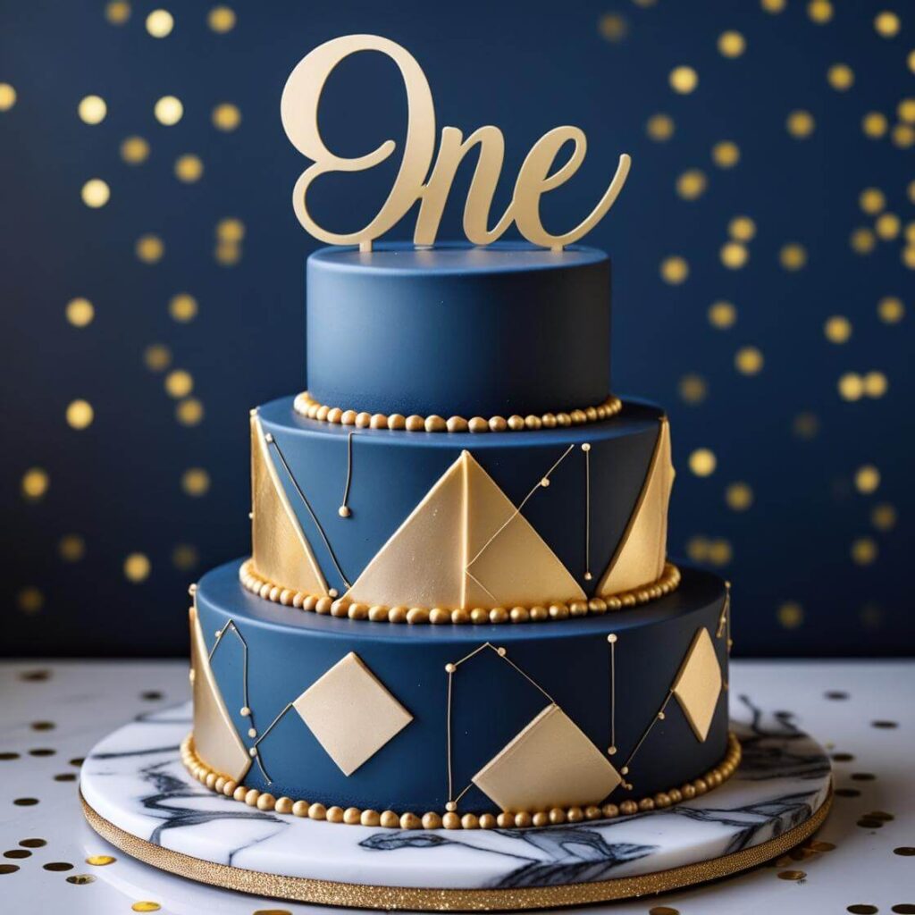 Royal Blue & Gold Elegant Cake