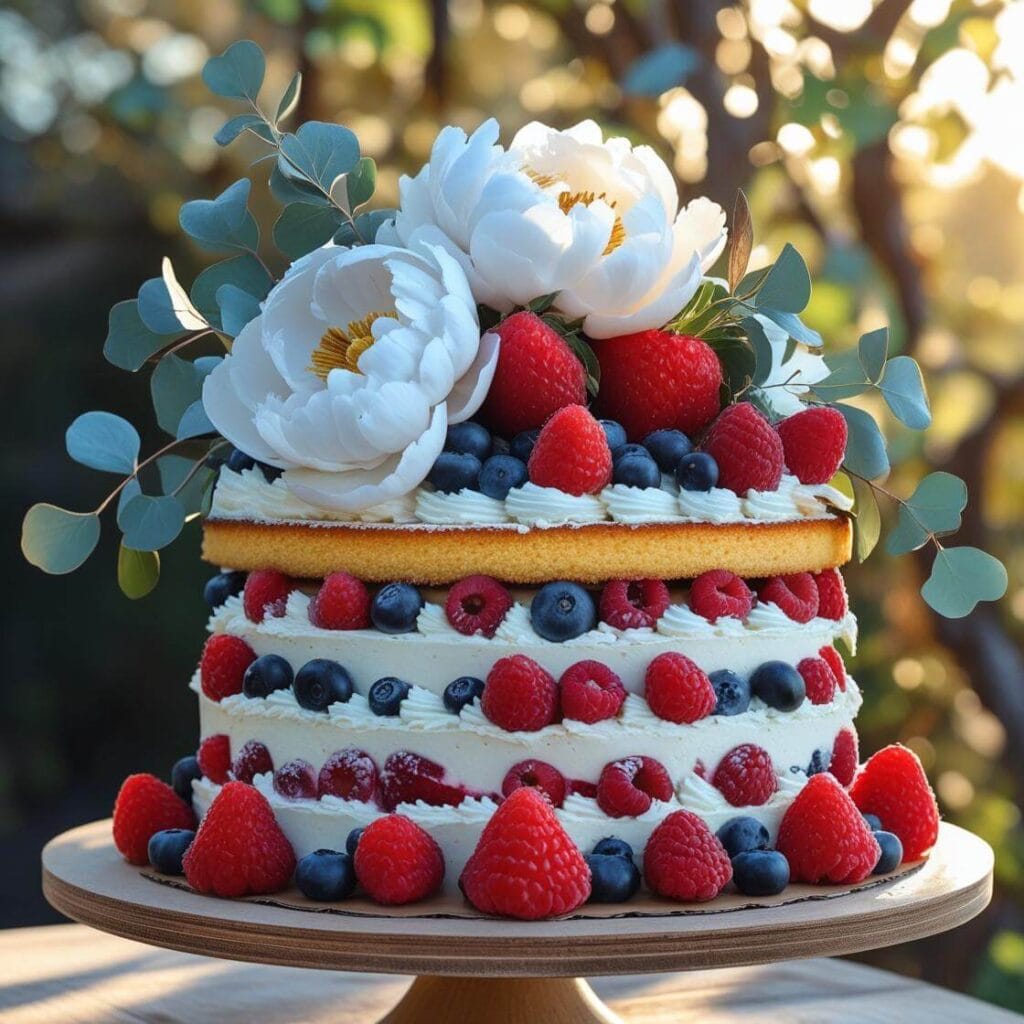 Rustic Cake with Fresh Flowers
