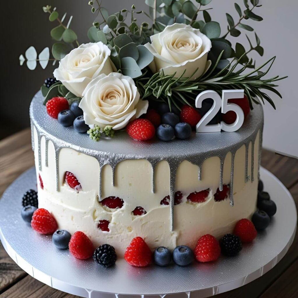 10 Best 25th Anniversary Cake Designs to Celebrate Love & Milestones 11 Rustic Cake with Silver Accents