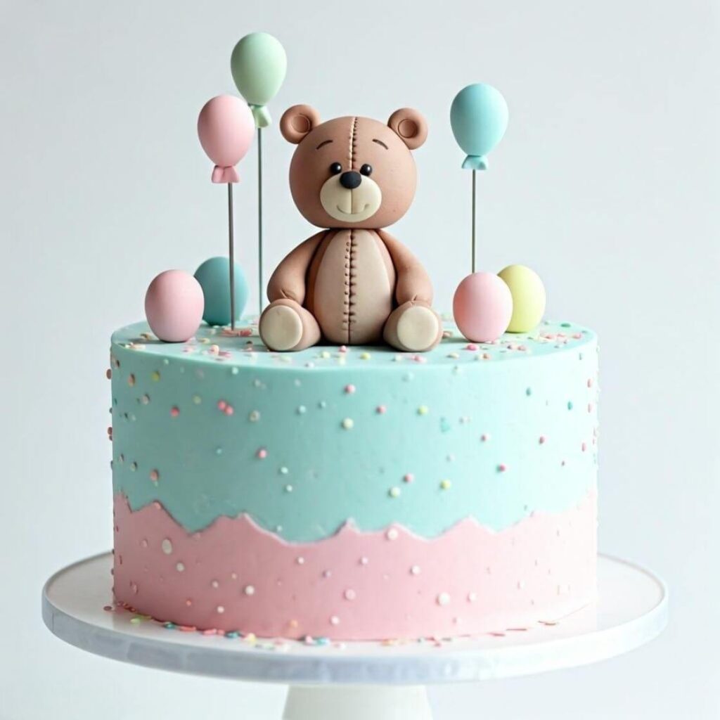 10 Trending 1st-Month Birthday Cake Designs for Your Baby Girl 5 Teddy Bear & Balloons Cake