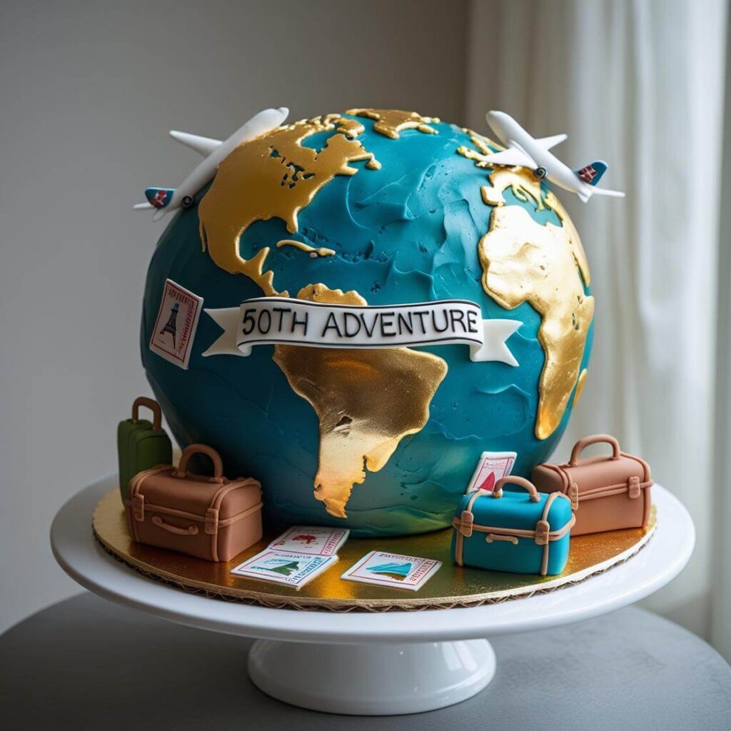 Travel-Themed Adventure Cake for 50th Birthday Celebration