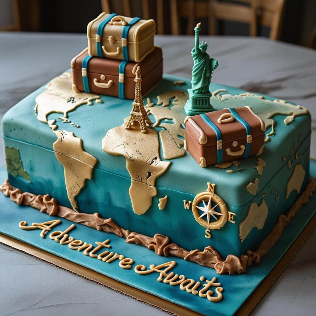 Travel-Themed Cake for Adventurous Couples