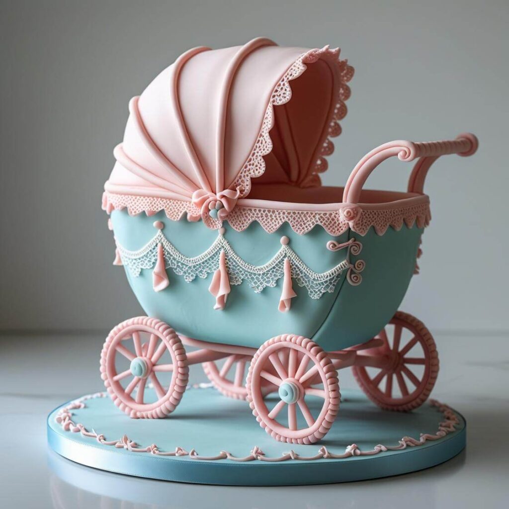 10 Adorable Baby Shower Cake Designs to Sweeten Your Celebration 7 Vintage Baby Carriage Cake