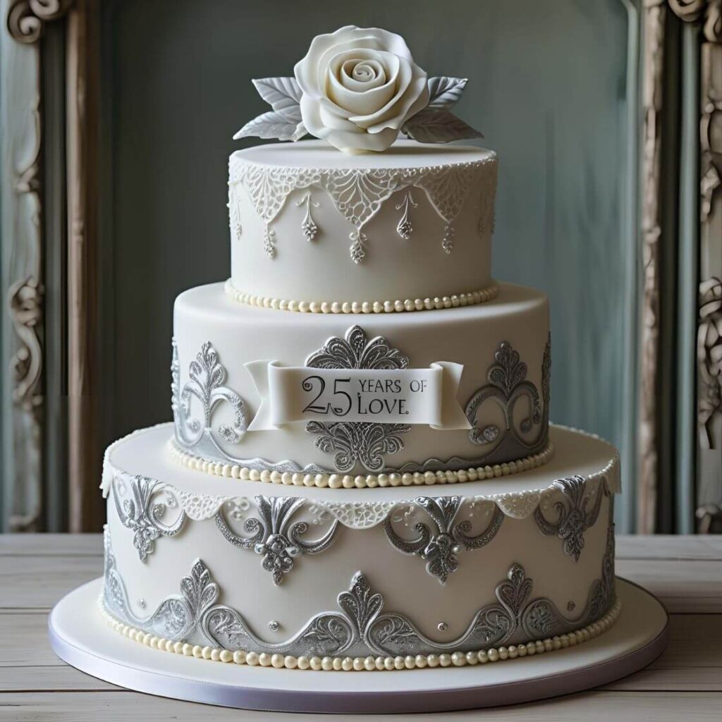 10 Best 25th Anniversary Cake Designs to Celebrate Love & Milestones 5 Vintage-Inspired Lace Cake