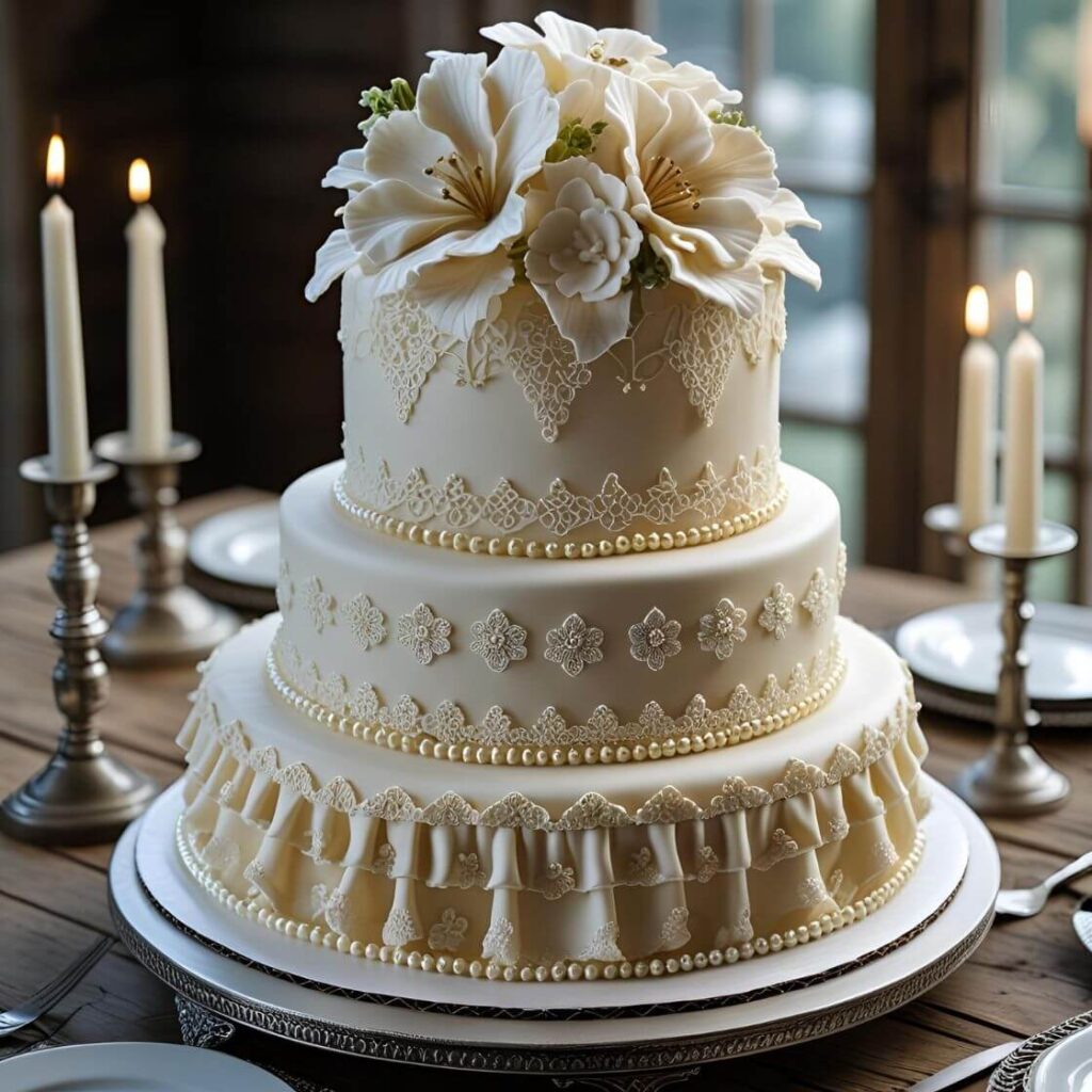 10 Popular Birthday Cake Designs for Wife in 2025 7 Vintage-Inspired Lace Cake for wife