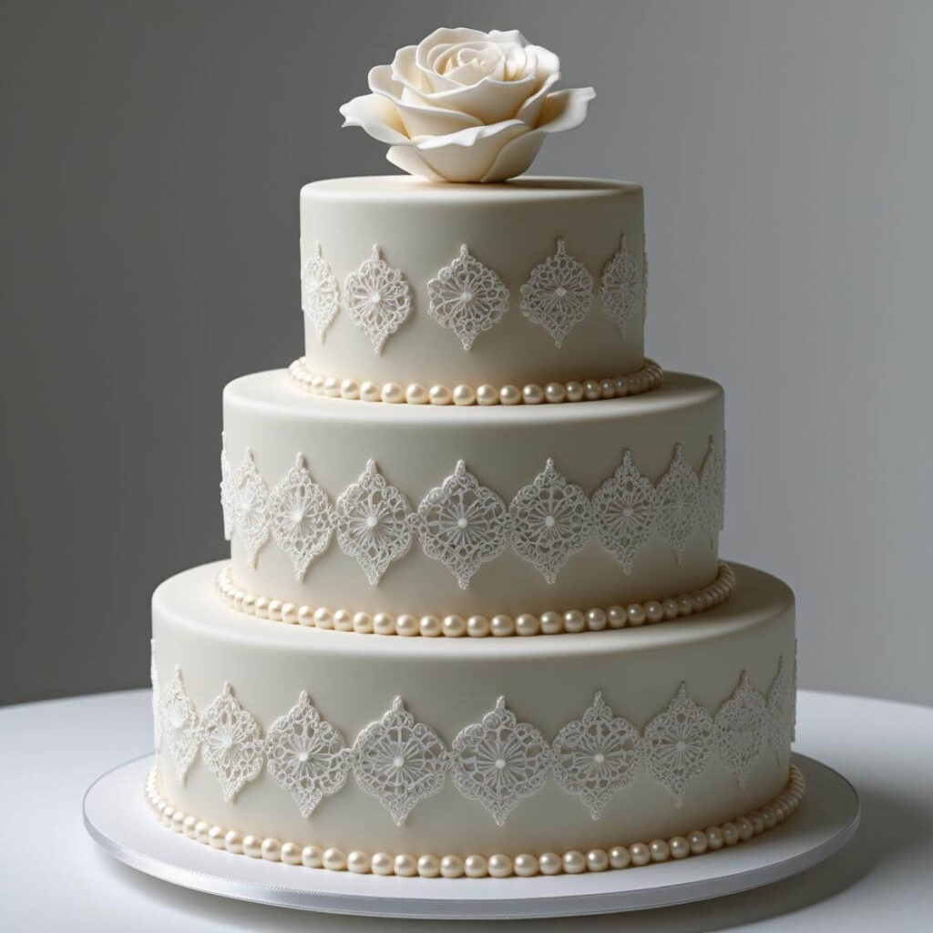 Vintage Lace & Pearl Cake