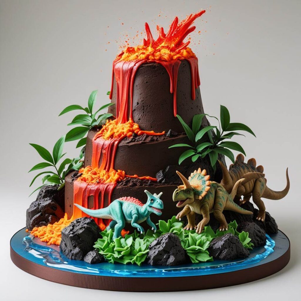 10 Unique Dinosaur Cake Designs for a Roaring Good Time 4 Volcano Dinosaur Cake
