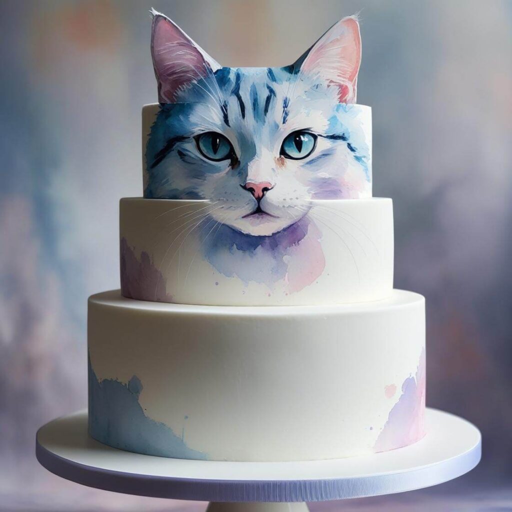 Watercolor Cat Cake