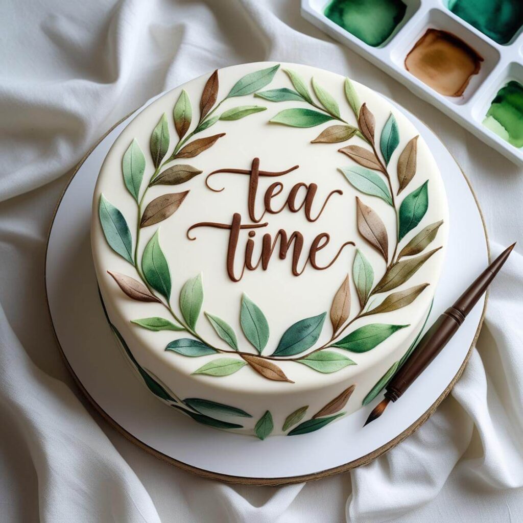 10 Adorable Tea Cake Designs to Wow Your Guests! 9 Watercolor Tea Leaves Design