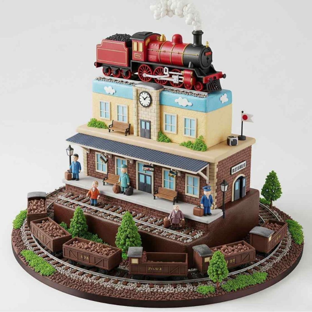 3D Train Station Cake