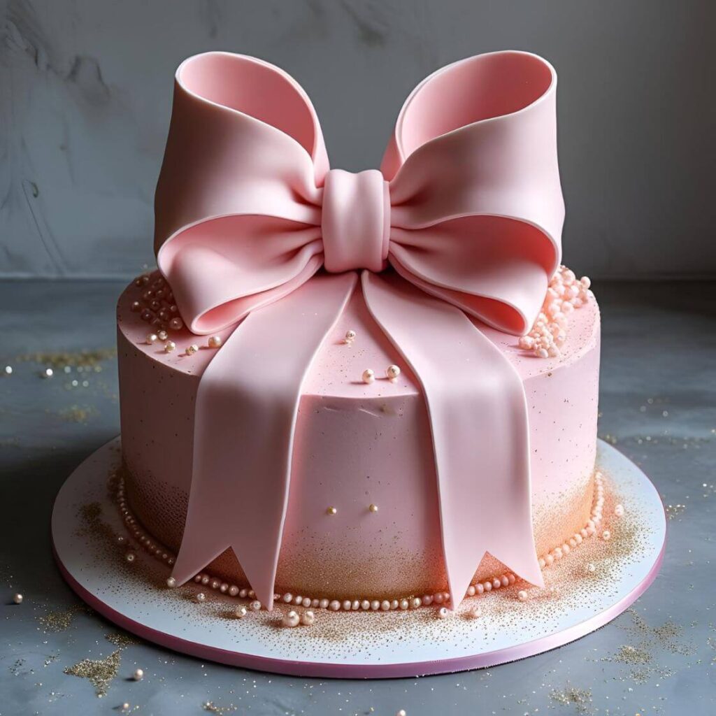 Bow-Adorned Ribbon Cake