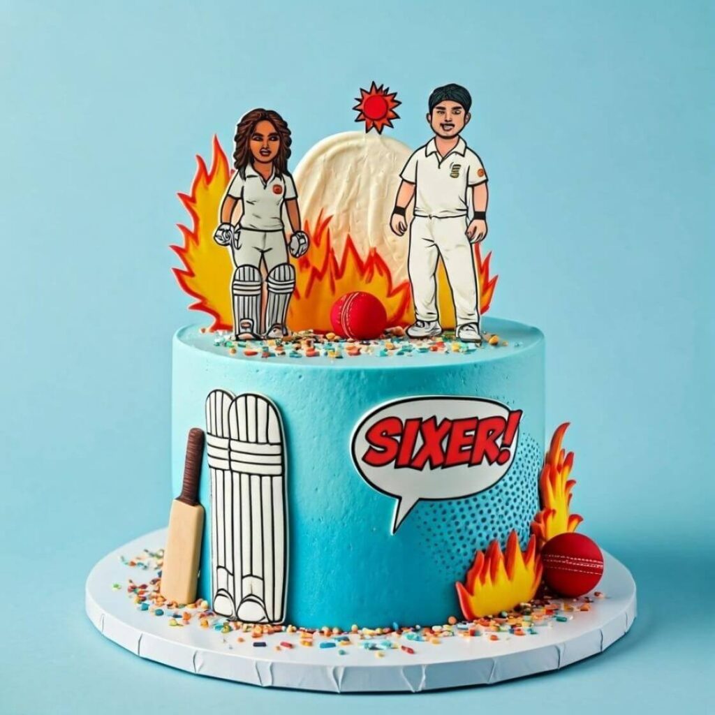 Comic-Style Cricket Cake
