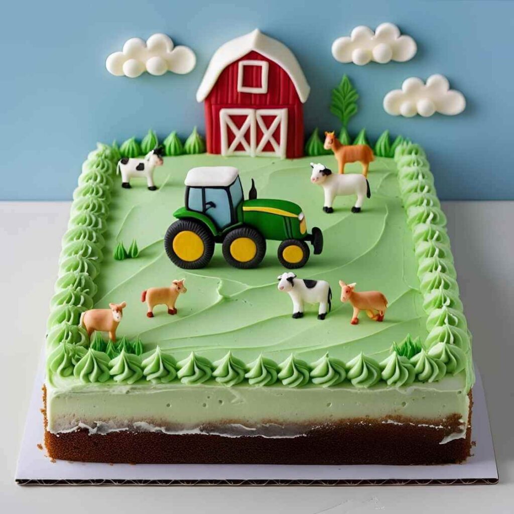 Farm Scene Sheet Cake with Tractor Decoration
