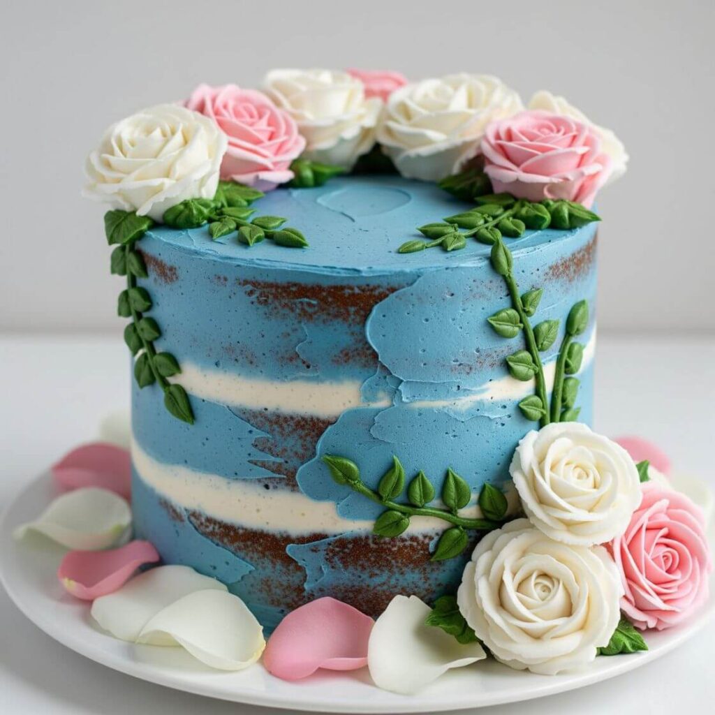 Floral Blue Buttercream Cake