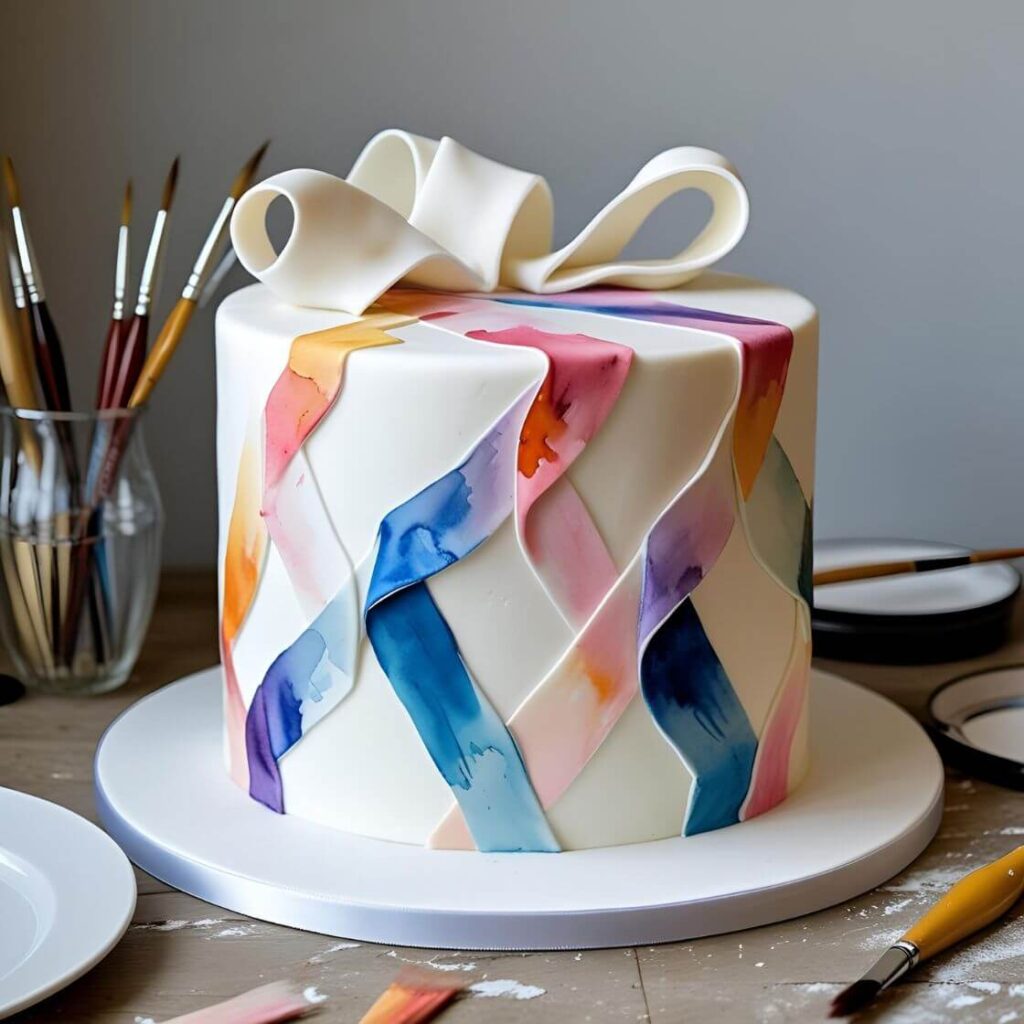 Hand-Painted Ribbon Cake