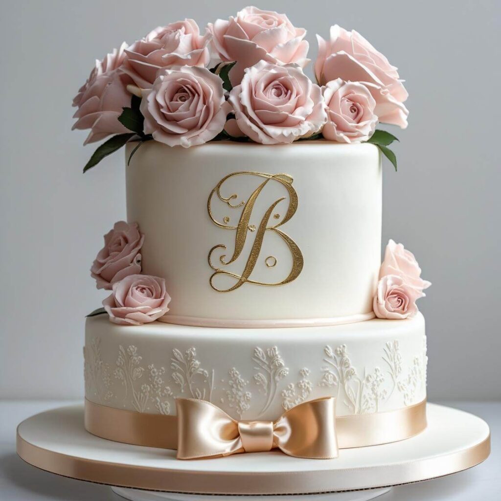 Personalized Monogram Cake Design for Ring Ceremony