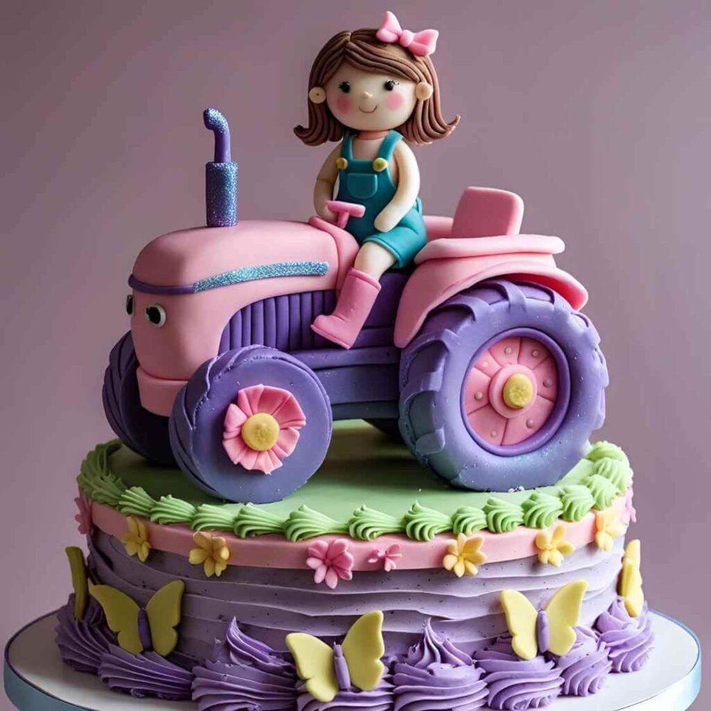 Pink & Purple Girly Tractor Cake