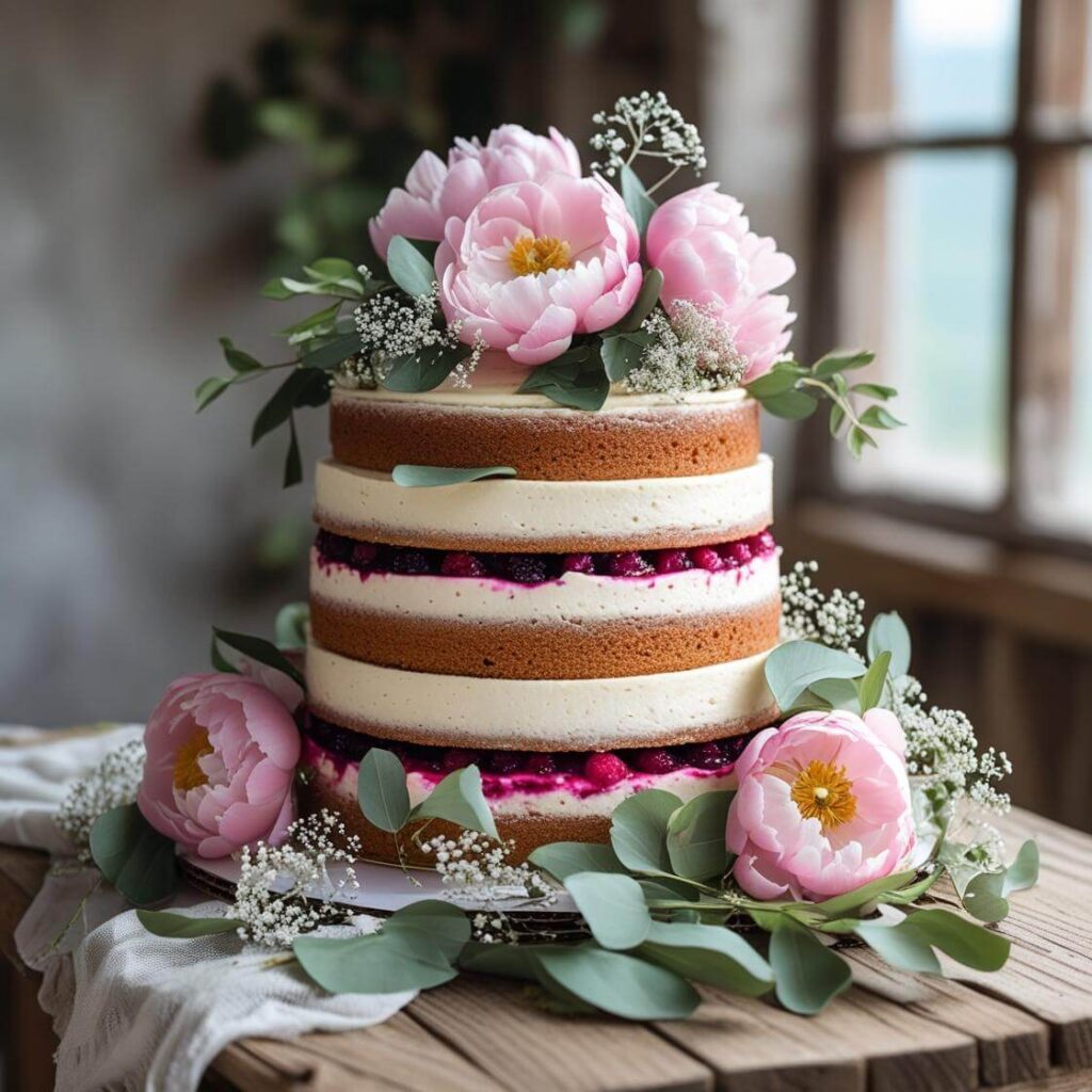 Rustic Cake with Fresh Flowers