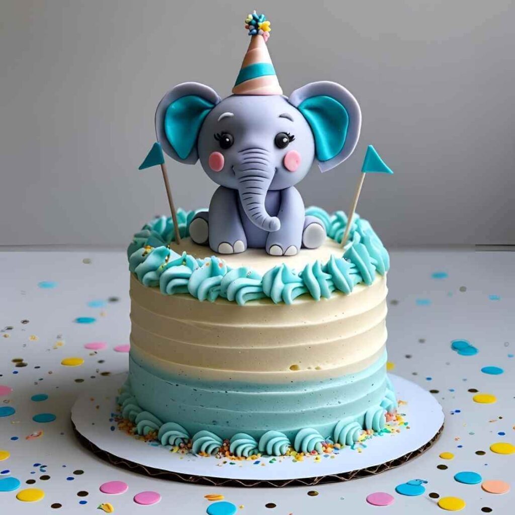 Smash Cake with Mini Elephant Topper