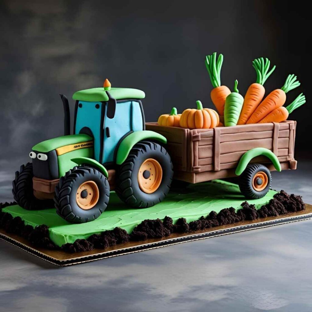 Tractor Pulling a Trailer Cake