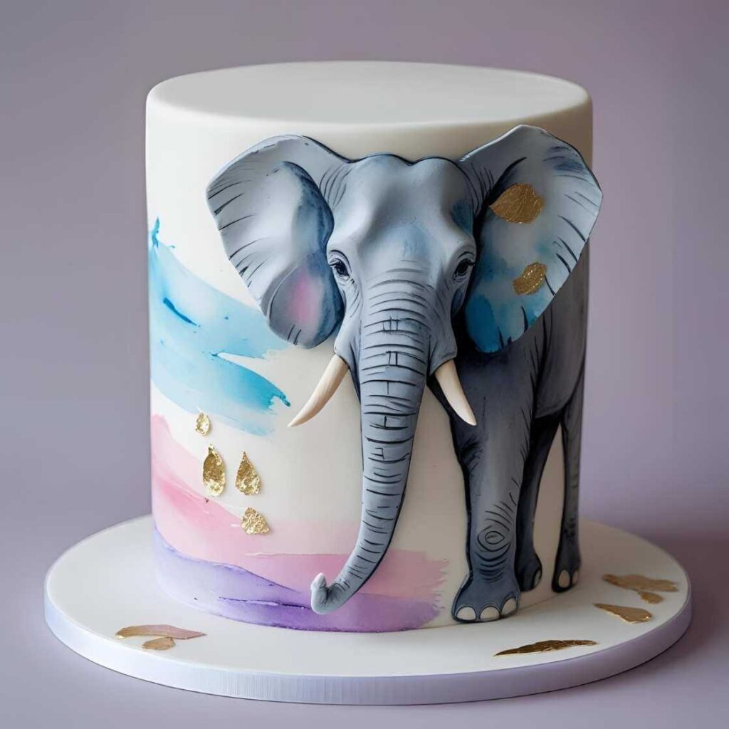 Watercolor Elephant Cake