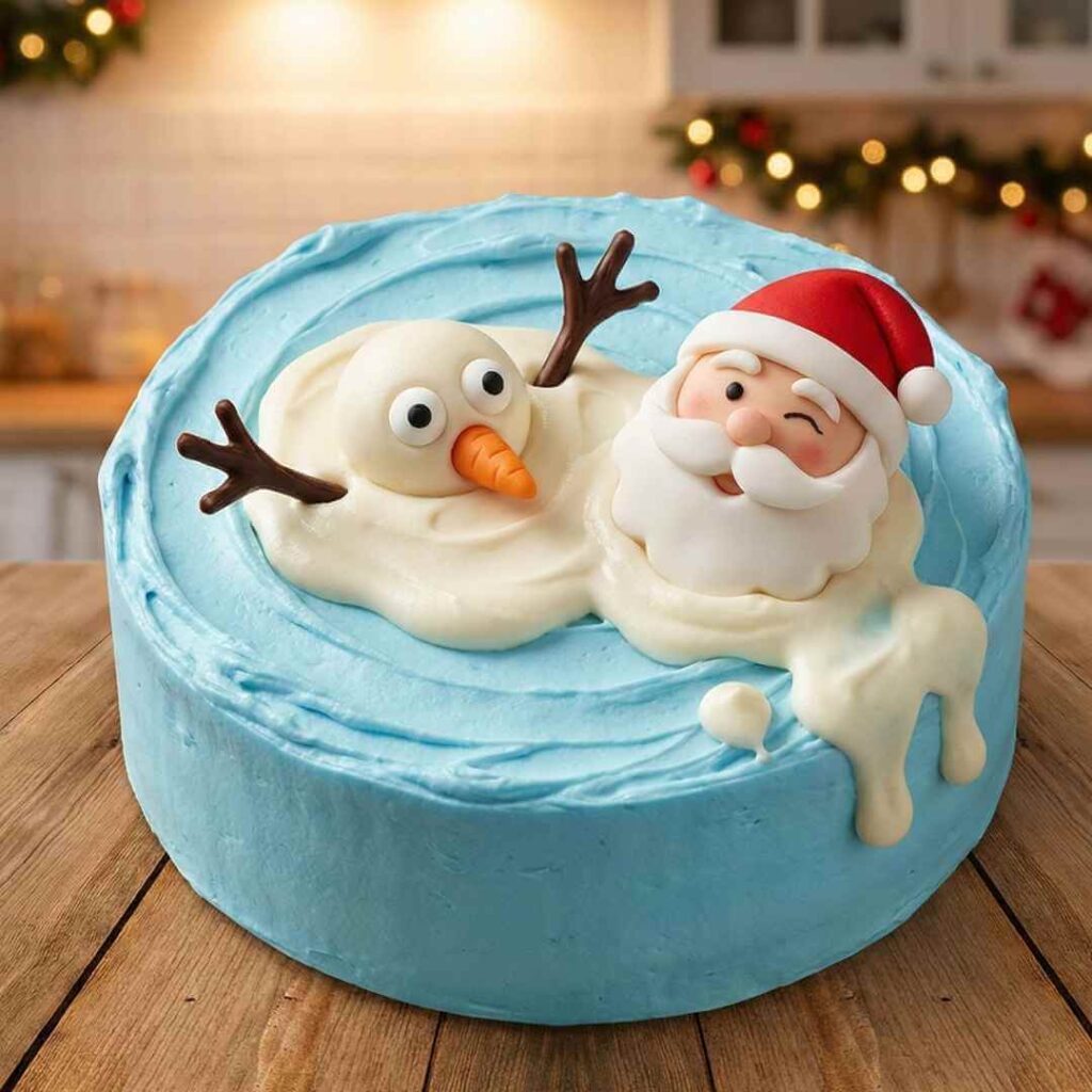 Melted Snowman Meets Santa Cake