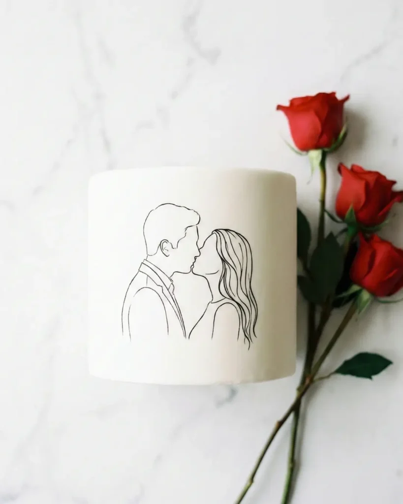 Valentine Personalized Silhouette Portraits Cake